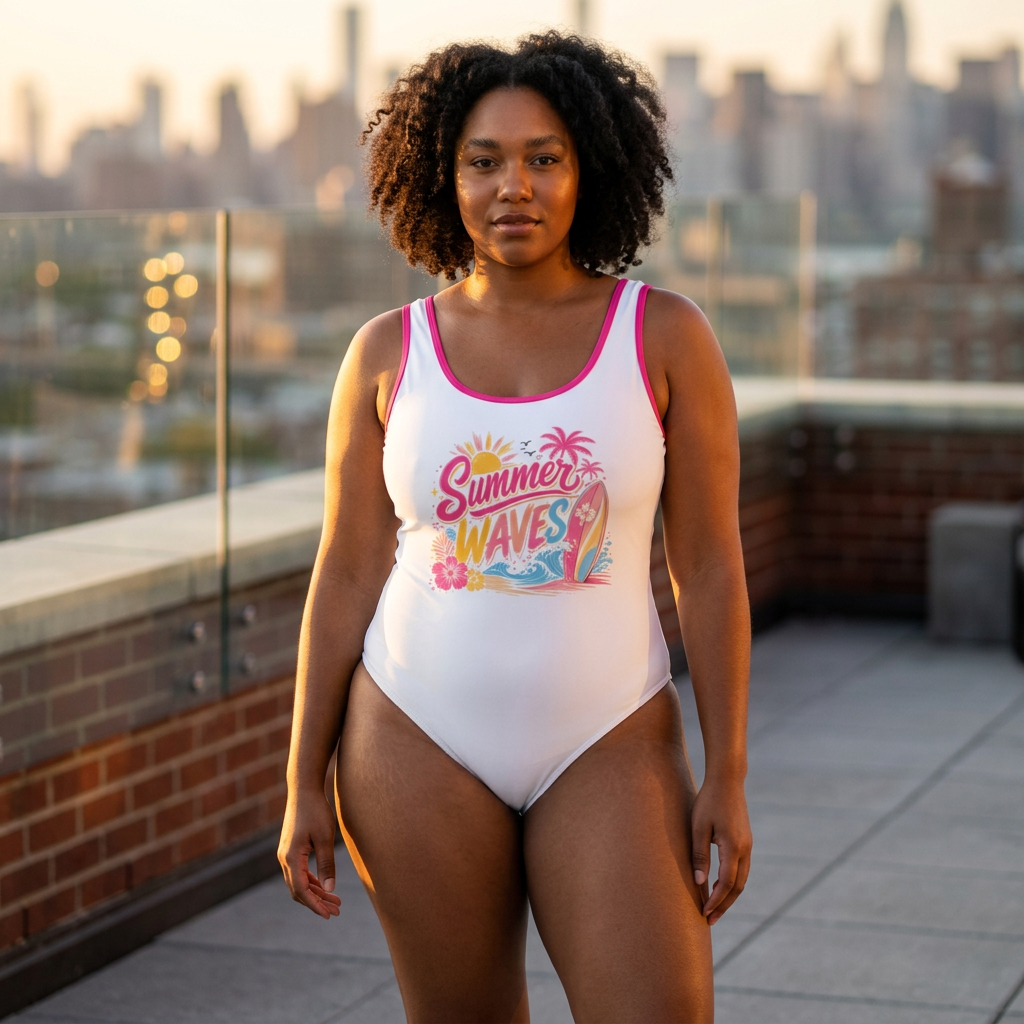 Summer Waves One-Piece Swimsuit — Retro Beach Print