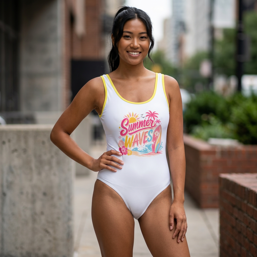 Summer Waves One-Piece Swimsuit — Retro Beach Print