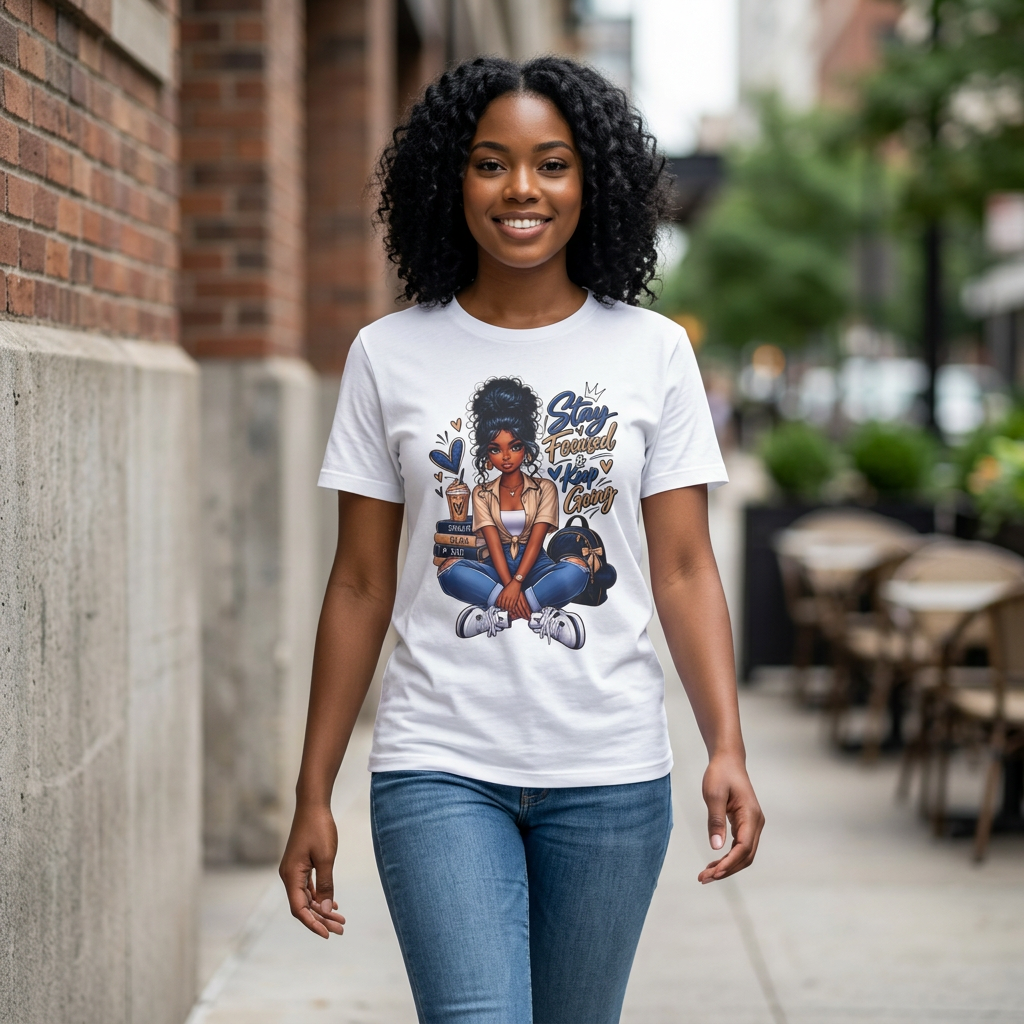Stay Focused Keep Going T-Shirt — Motivational Graphic Tee for Ambitious Women