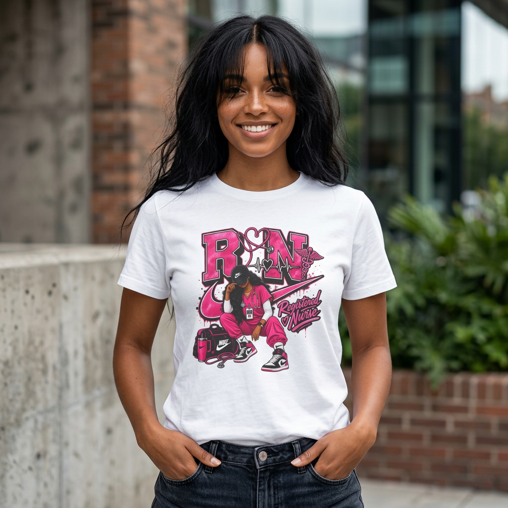 RN Nurse Graphic T-Shirt — Pink Registered Nurse Heartbeat Tee