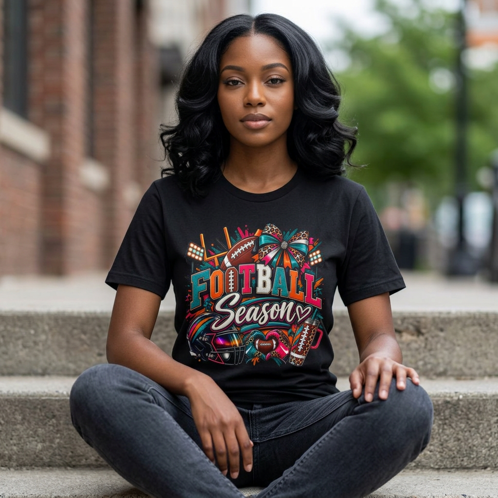 Football Season T-Shirt — Festive Cheer Bow & Leopard Print Game Day Tee