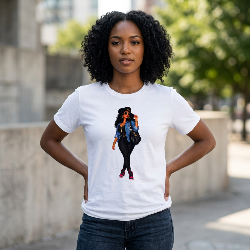 Stylish City Girl Graphic T-Shirt — Afro Chic Fashion Illustration