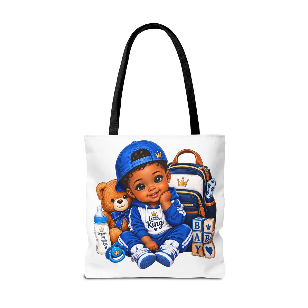 Baby Boy Tote Bag — 'Little King' Blue Nursery Illustration