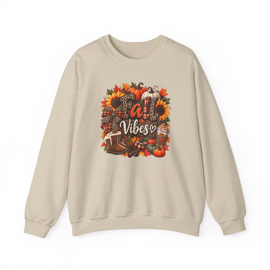 Fall Vibes Crewneck Sweatshirt — Autumn Pumpkin & Sunflower Graphic