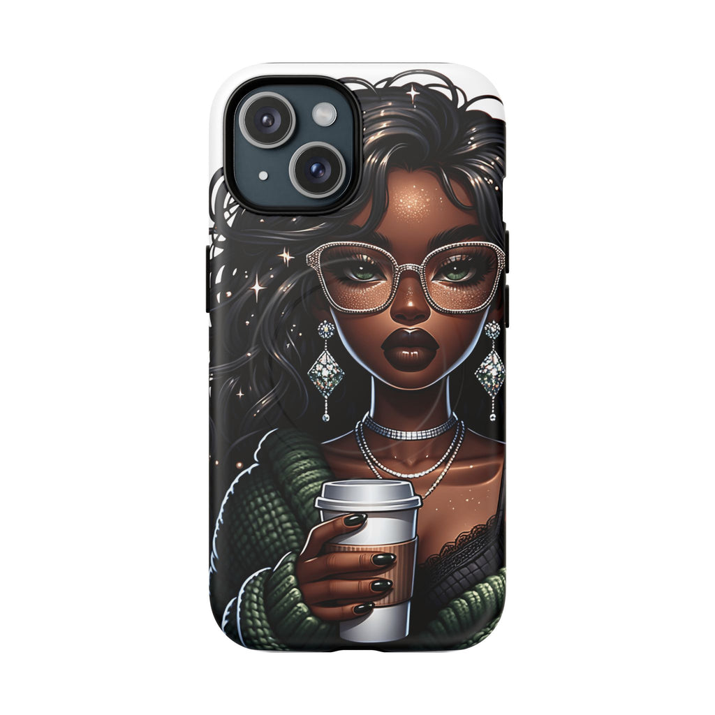 Stylish Black Woman with Coffee Phone Case | Magnetic Tough Case