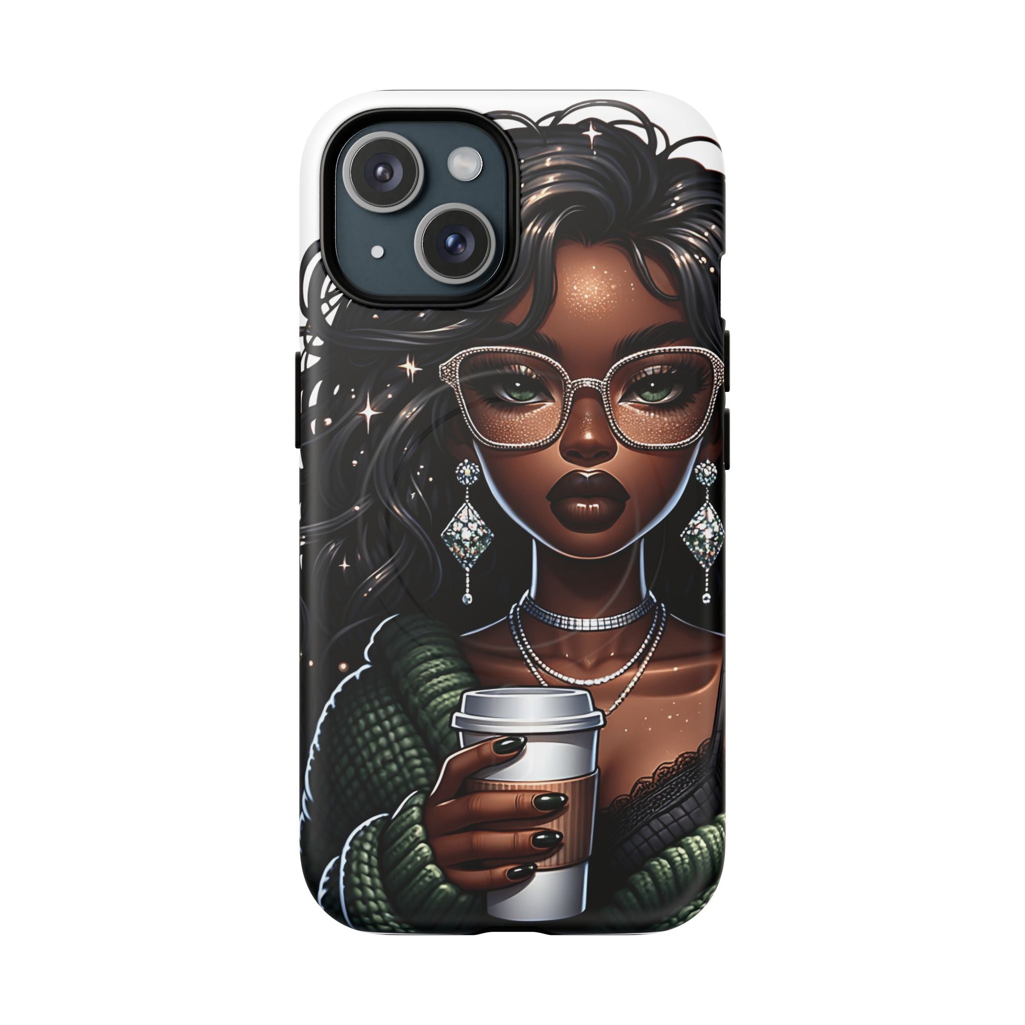 Stylish Black Woman with Coffee Phone Case | Magnetic Tough Case