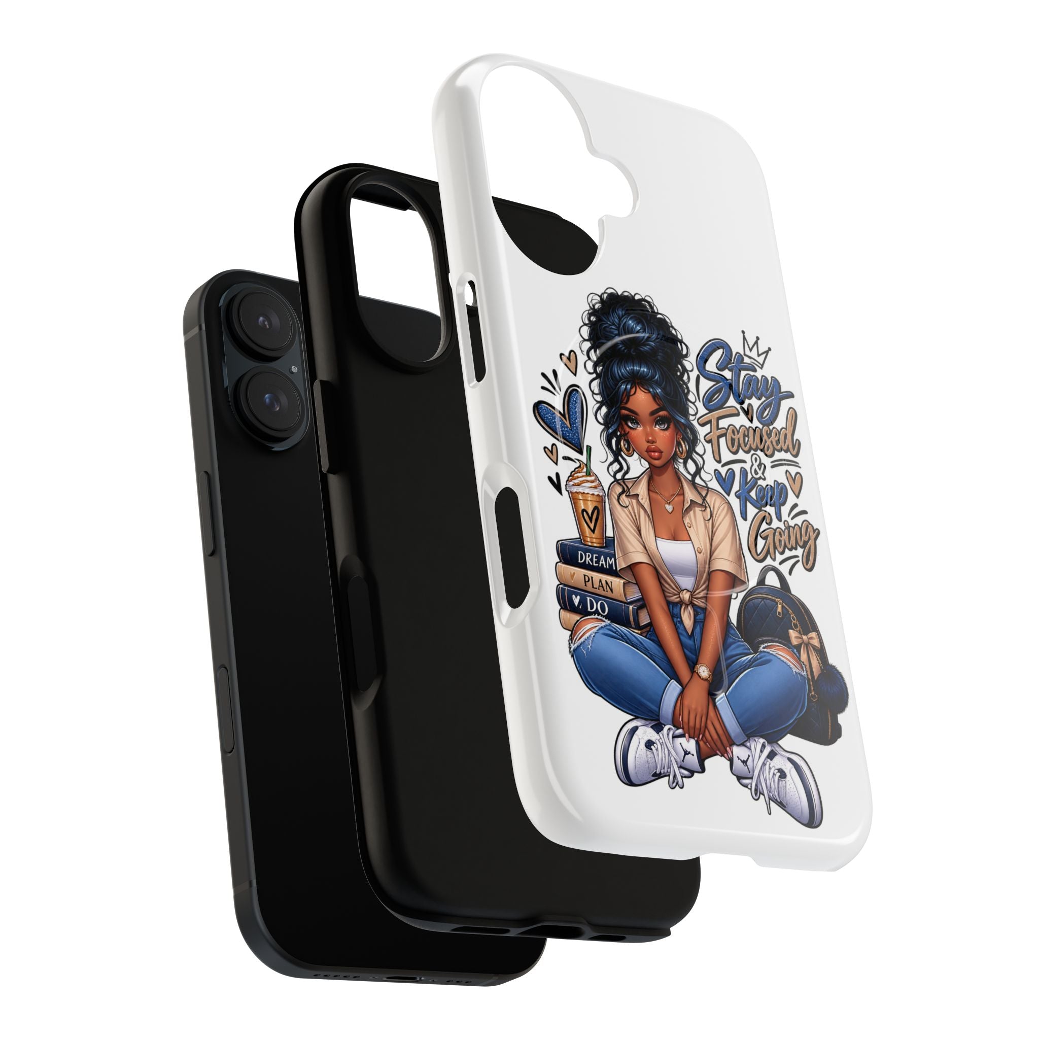 Stay Focused Keep Going Phone Case — Motivational Girl Illustration Tough Magnetic Case