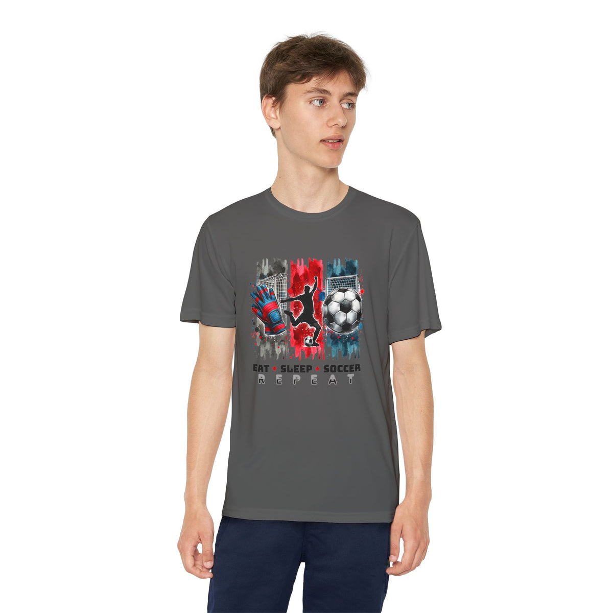 Youth Soccer Tee - "Eat • Sleep • Soccer • Repeat" Graphic
