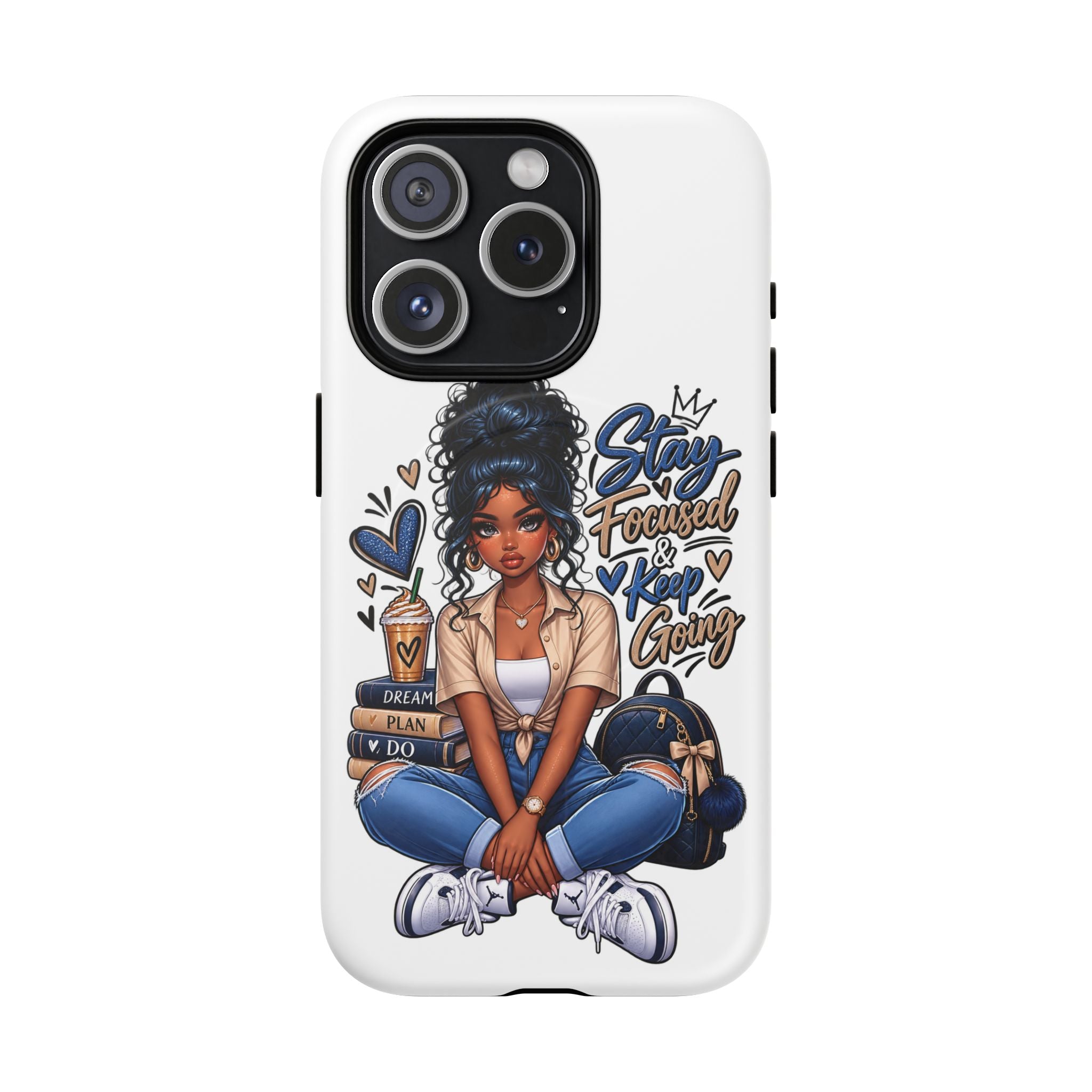 Stay Focused Keep Going Phone Case — Motivational Girl Illustration Tough Magnetic Case