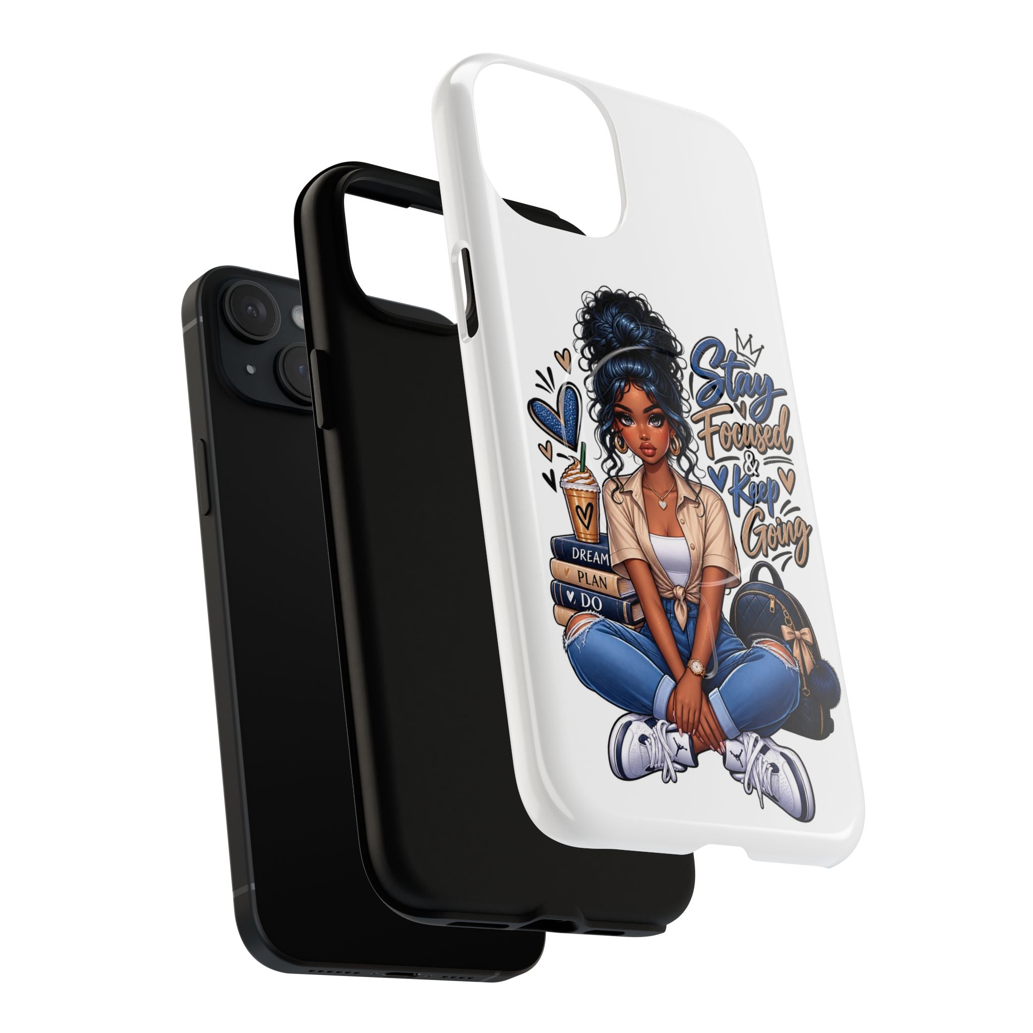 Stay Focused Keep Going Phone Case — Motivational Girl Illustration Tough Magnetic Case