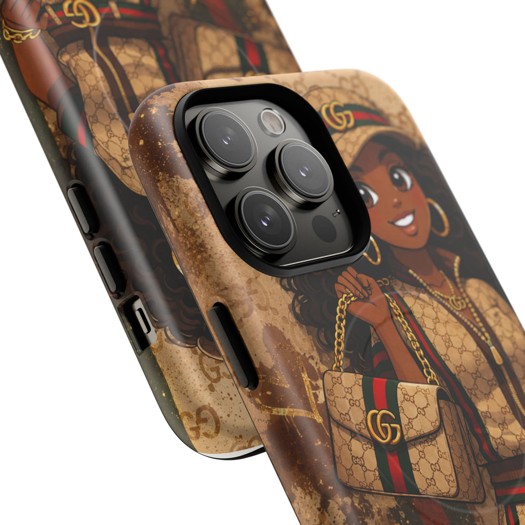 Luxury-Inspired Black Girl Phone Case — Stylish Magnetic Tough Case