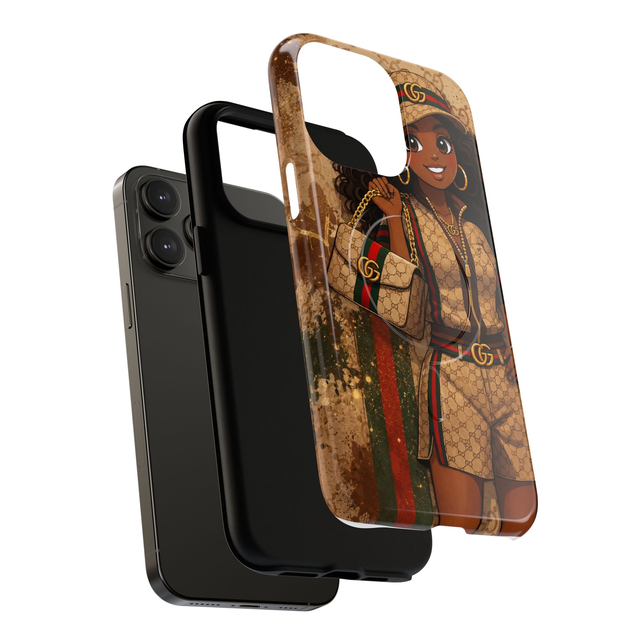 Luxury-Inspired Black Girl Phone Case — Stylish Magnetic Tough Case