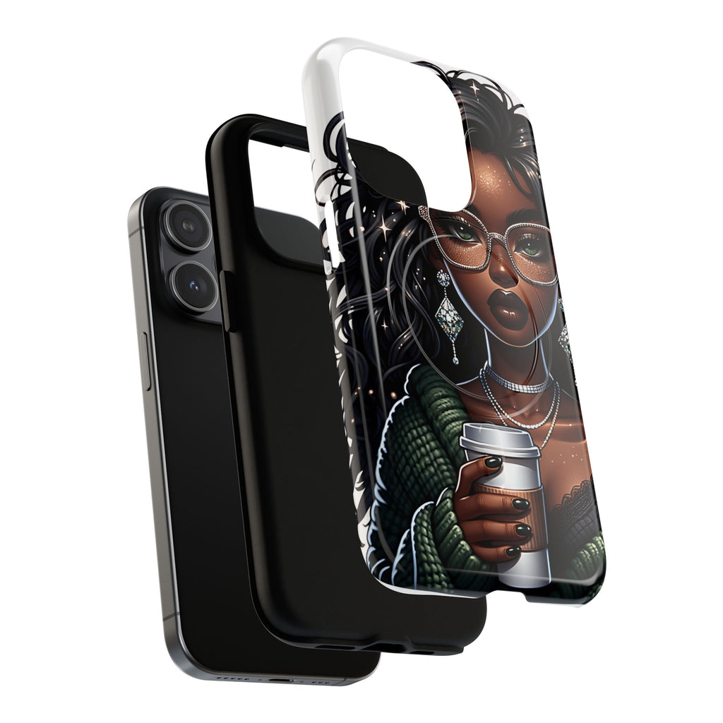 Stylish Black Woman with Coffee Phone Case | Magnetic Tough Case