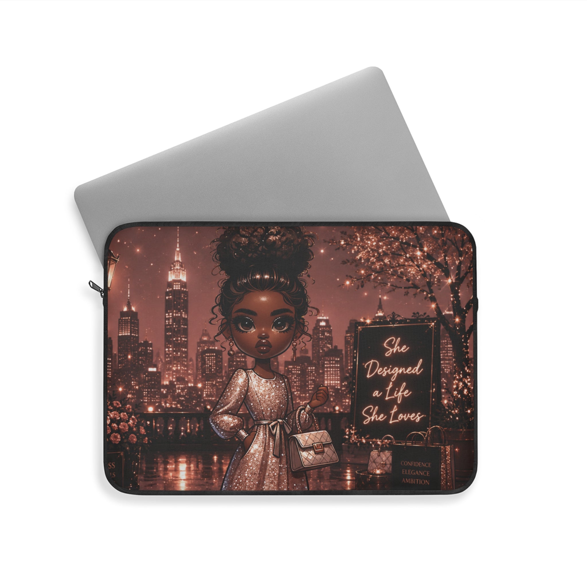 Laptop Sleeve — 'She Designed a Life She Loves' Chic City Girl Sleeve