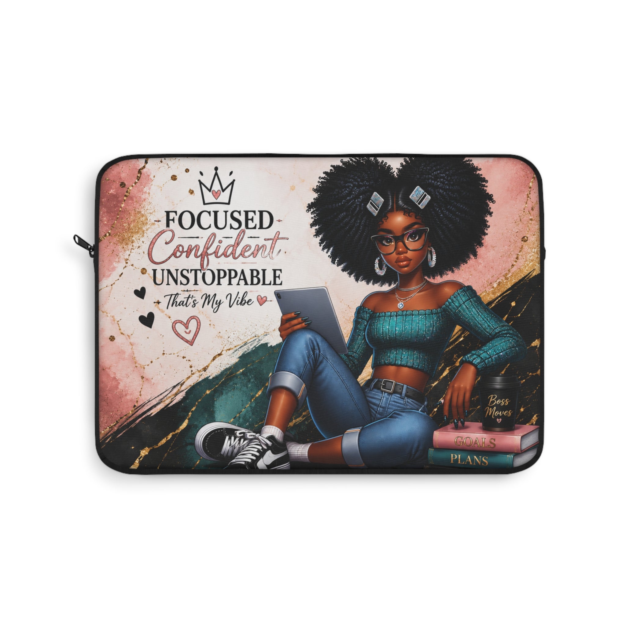 Focused Confident Unstoppable Laptop Sleeve | Afro Girl Scholar Illustration
