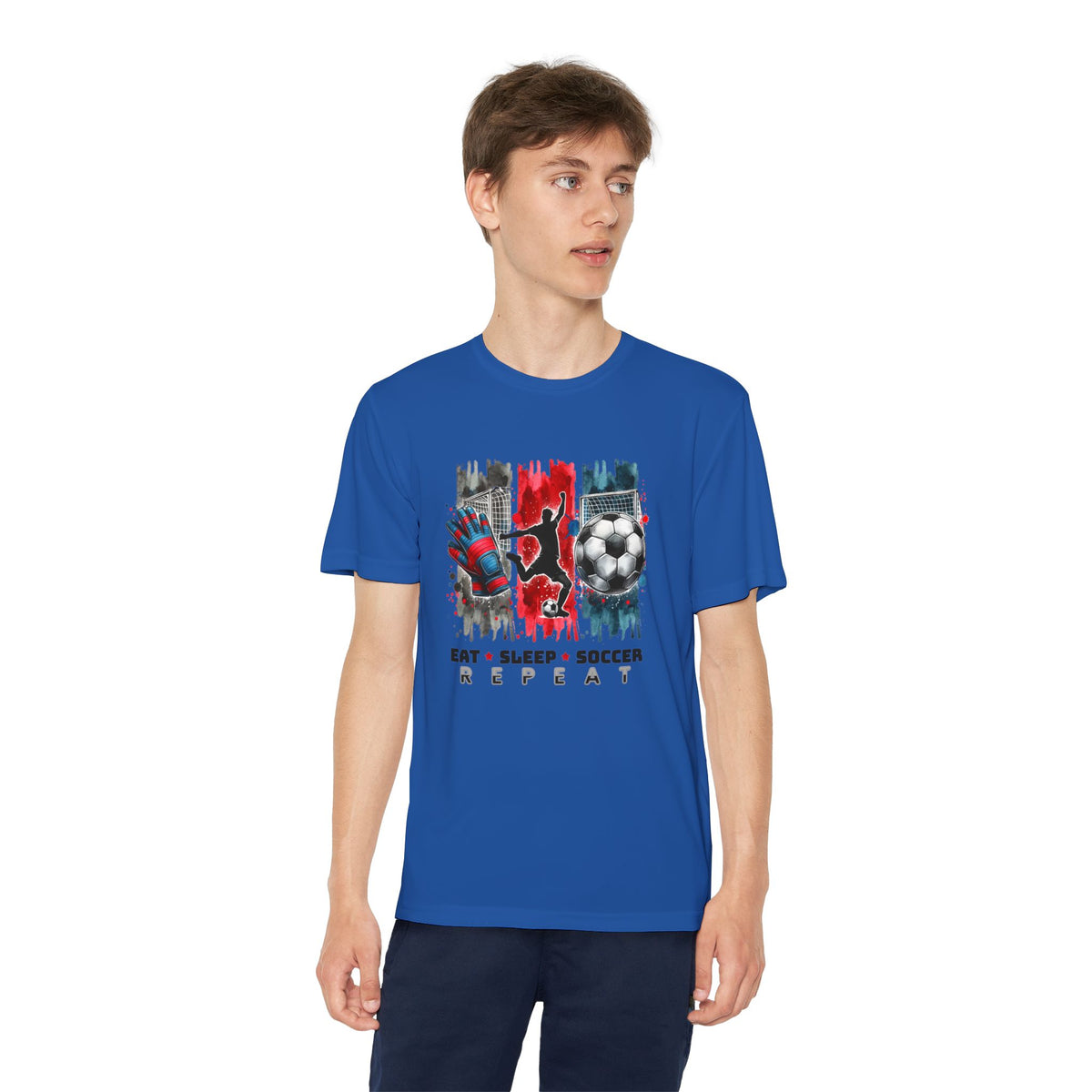 Youth Soccer Tee - "Eat • Sleep • Soccer • Repeat" Graphic