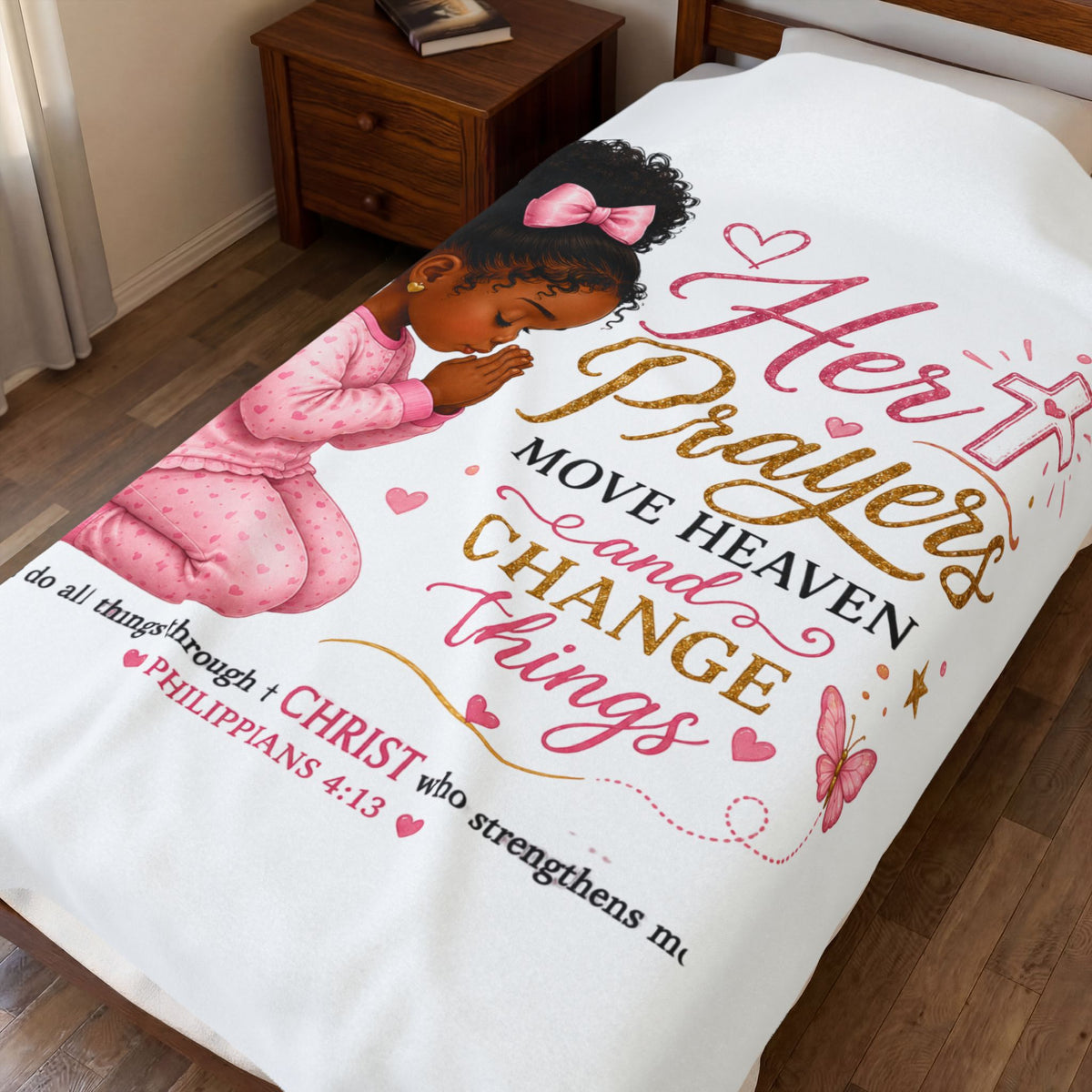 Plush Blanket — "Her Prayers Move Heaven and Change Things" Christian Kids Throw
