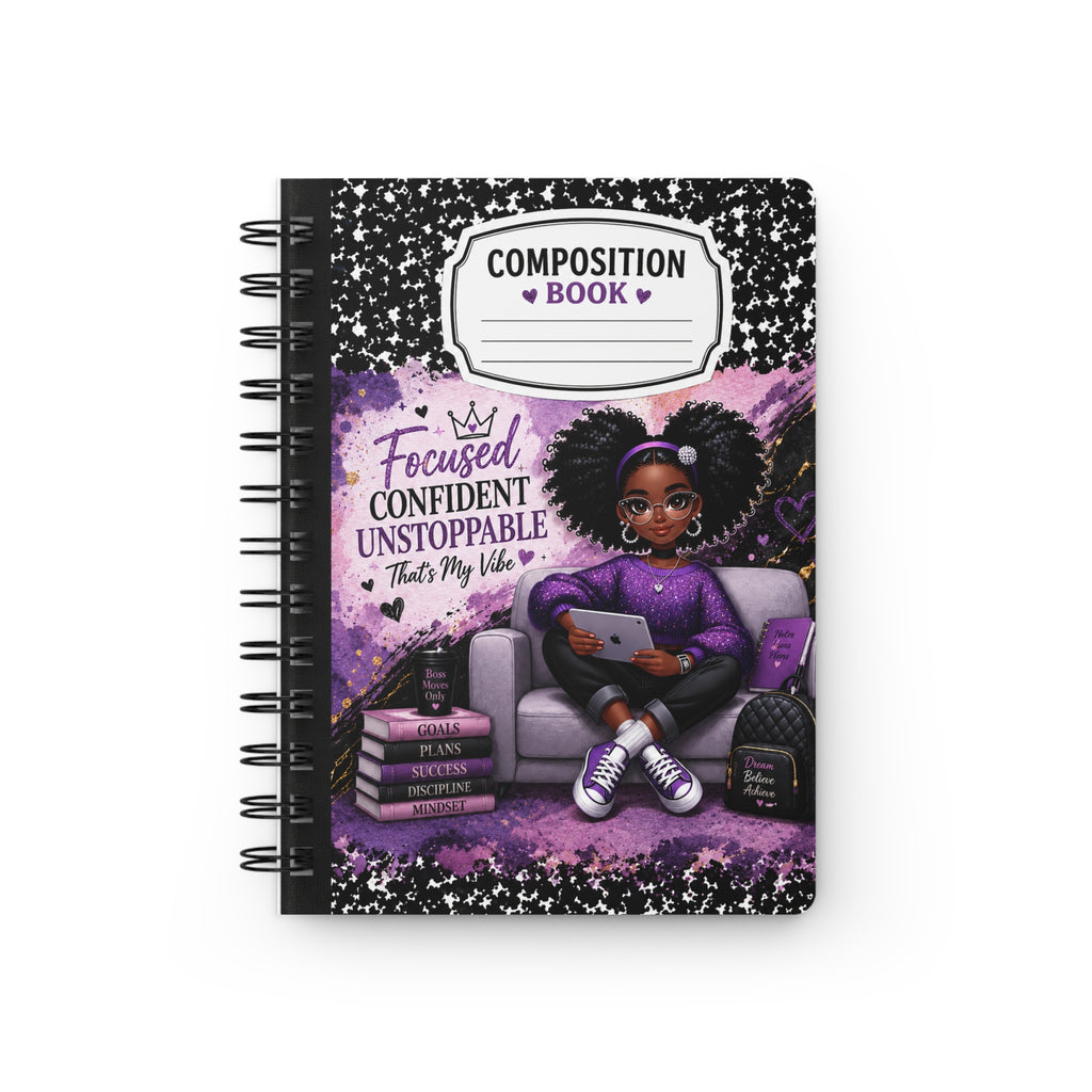Focused Confident Unstoppable composition book Spiral Bound Journal | Girl Power, Purple