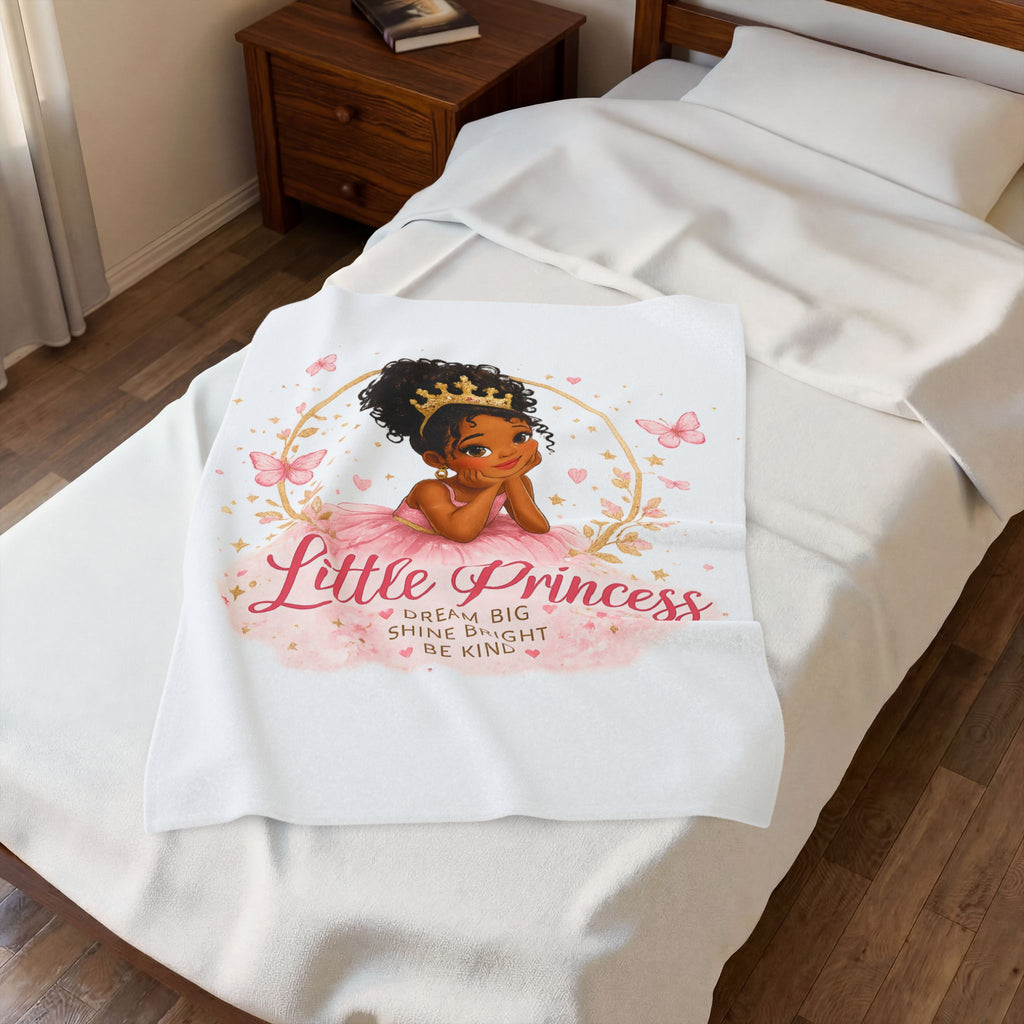 Velveteen Plush Blanket — "Little Princess" Soft Throw for Girls (Dream Big • Shine Bright • Be Kind)