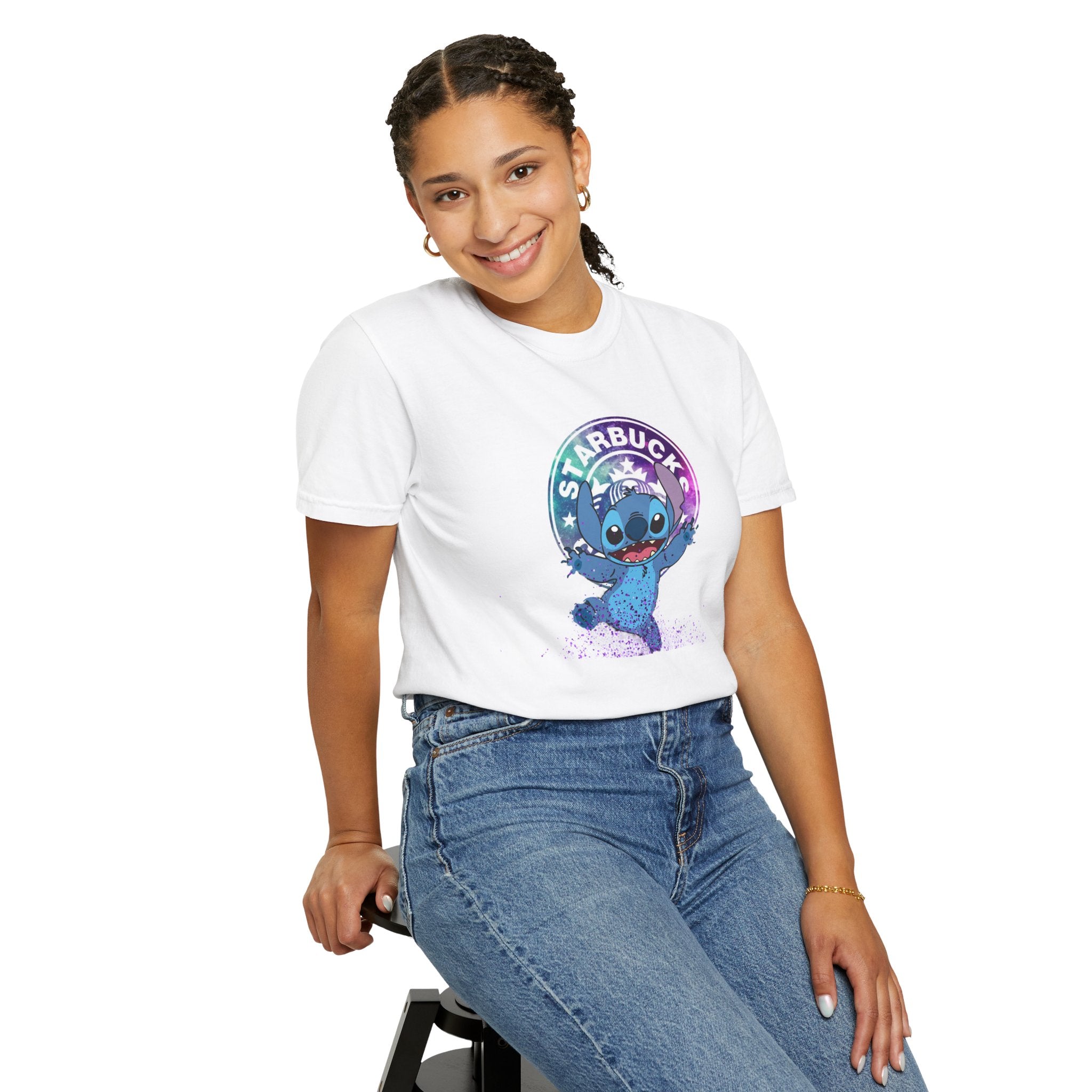 Stitch Coffee Logo Tee — Cute 'Starbucks' Inspired Cartoon T-Shirt