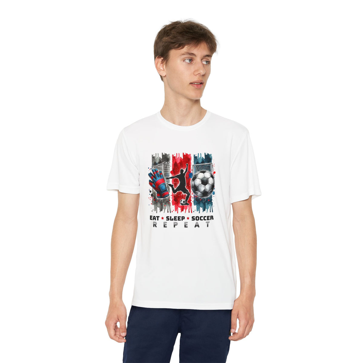 Youth Soccer Tee - "Eat • Sleep • Soccer • Repeat" Graphic