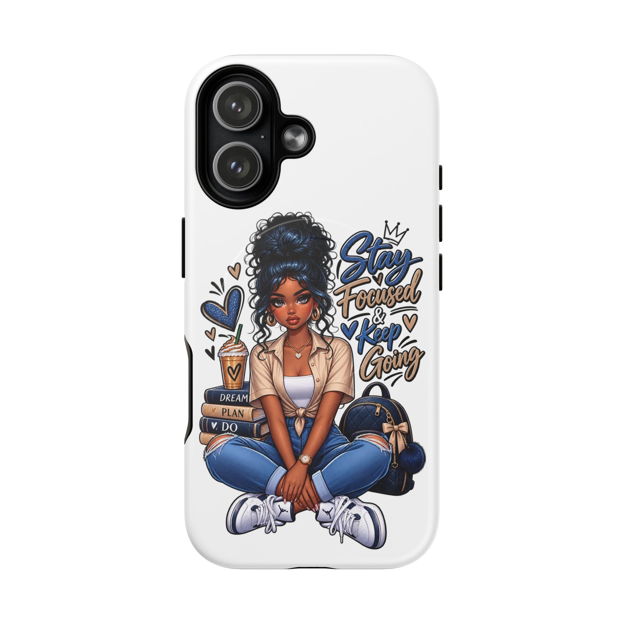 Stay Focused Keep Going Phone Case — Motivational Girl Illustration Tough Magnetic Case