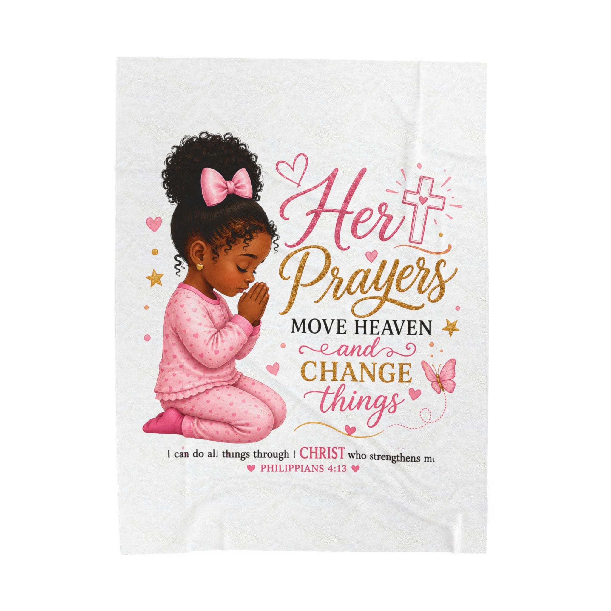 Plush Blanket — "Her Prayers Move Heaven and Change Things" Christian Kids Throw