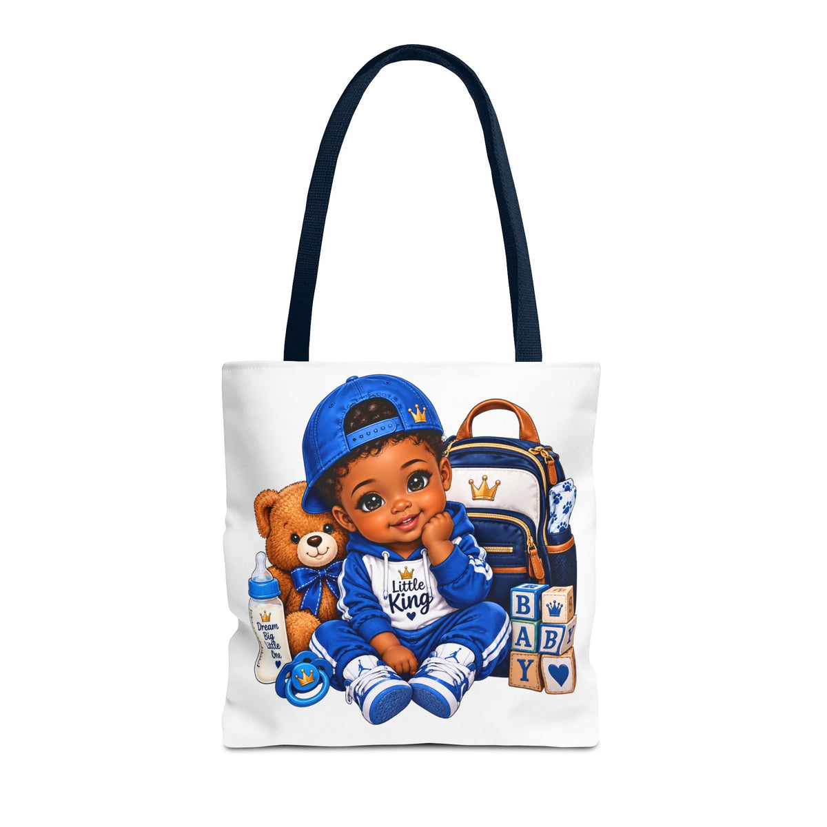 Baby Boy Tote Bag — 'Little King' Blue Nursery Illustration