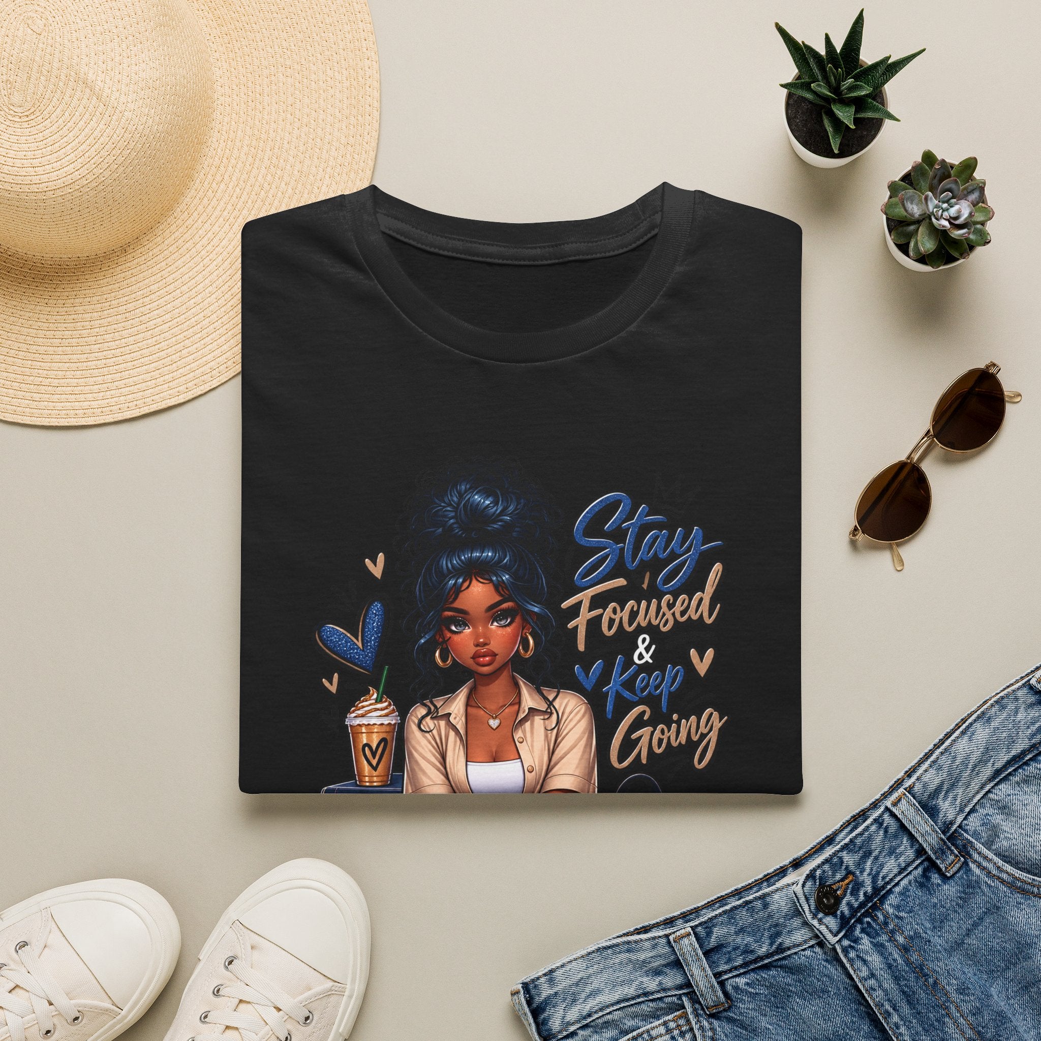 Stay Focused Keep Going T-Shirt — Motivational Graphic Tee for Ambitious Women