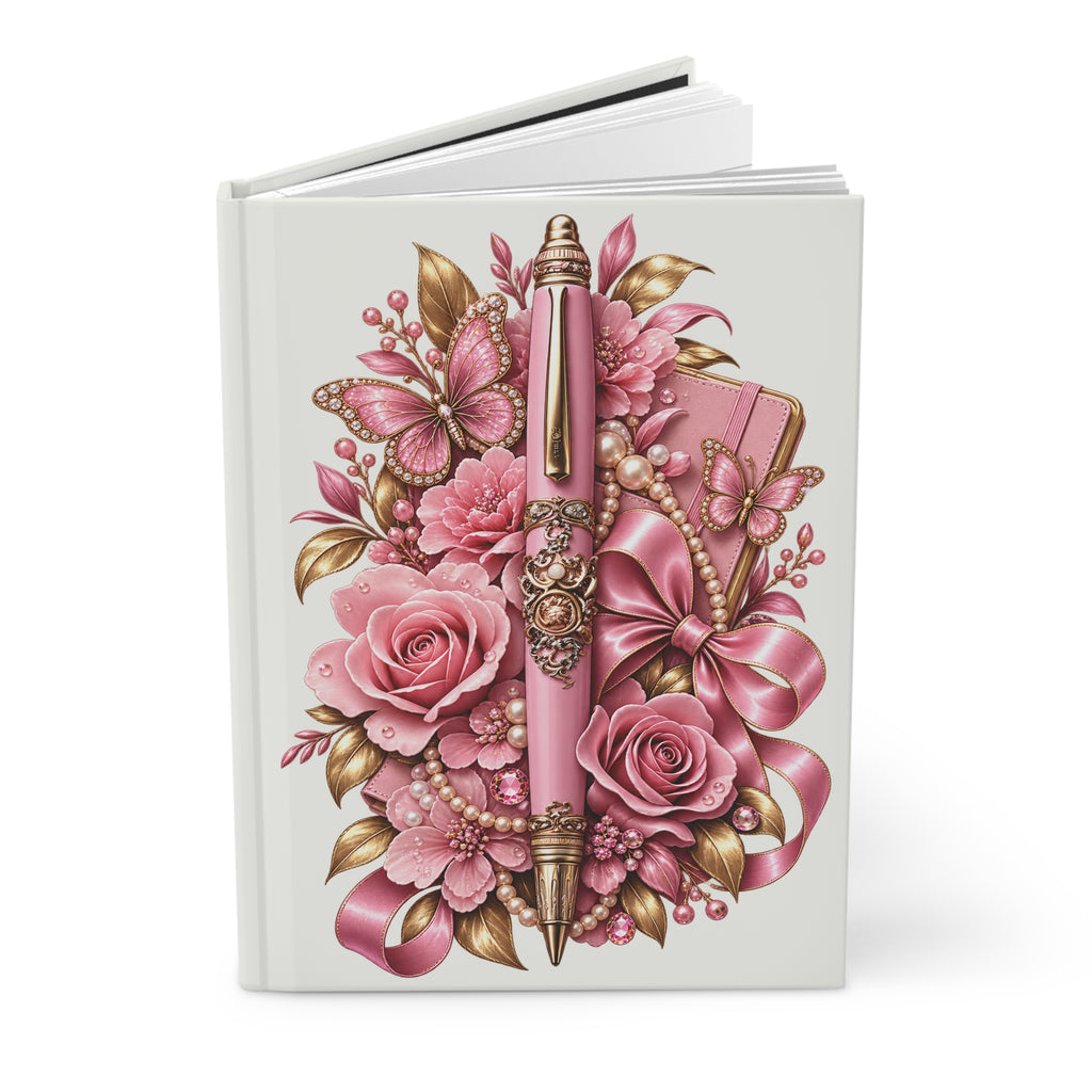 Floral Pink Pen Hardcover Journal — Elegant Rose Bouquet Notebook for Writing, Gifts & Journaling