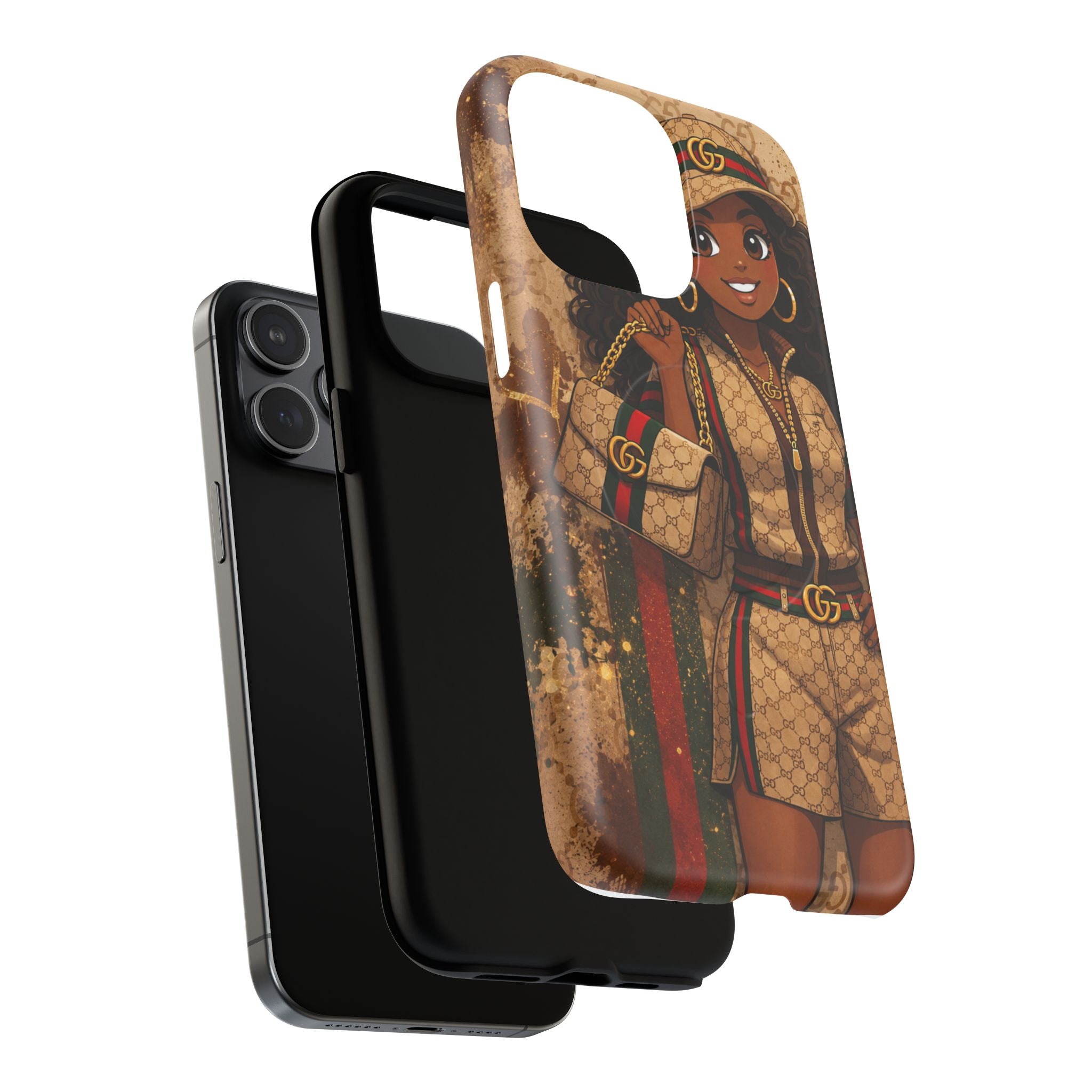 Luxury-Inspired Black Girl Phone Case — Stylish Magnetic Tough Case