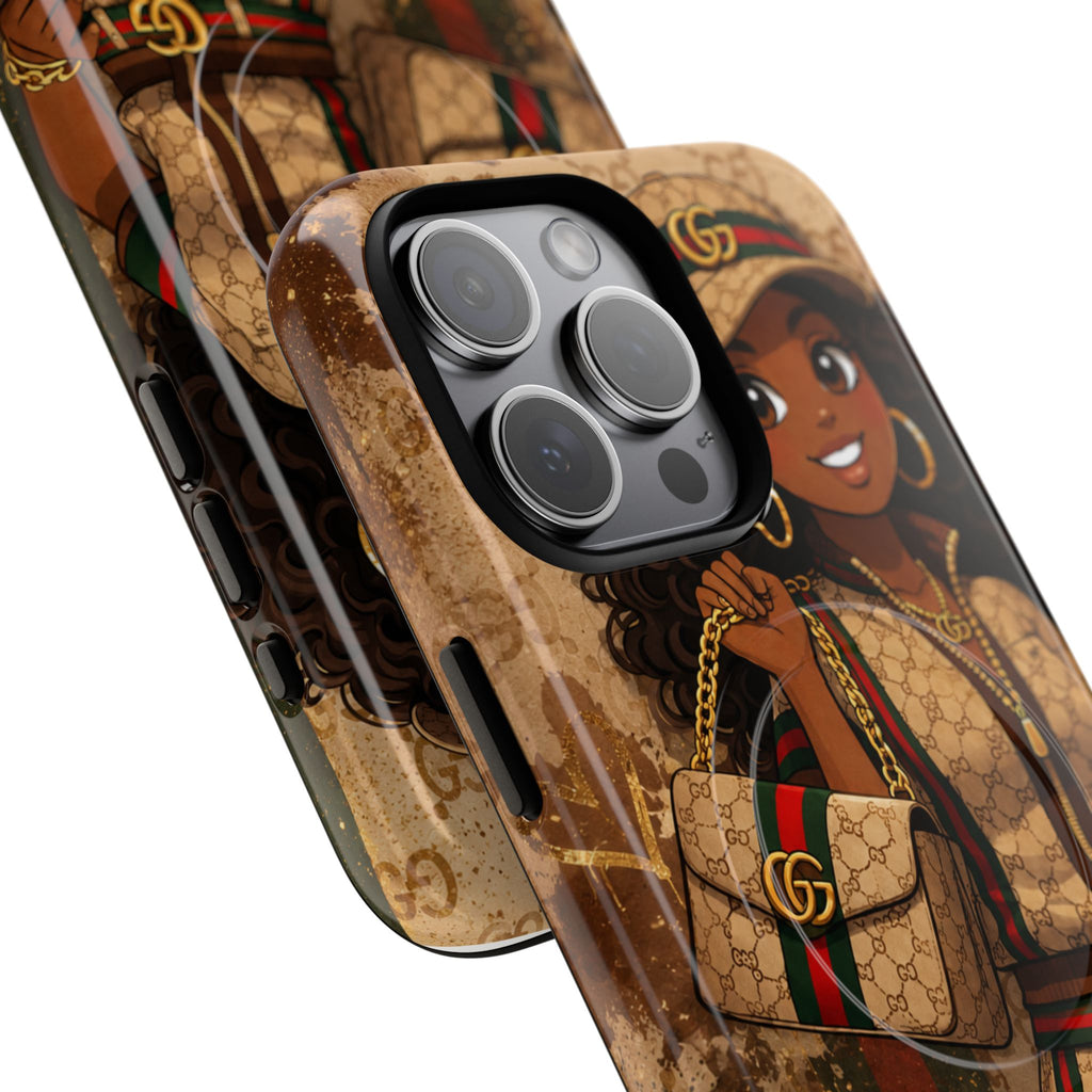 Luxury-Inspired Black Girl Phone Case — Stylish Magnetic Tough Case
