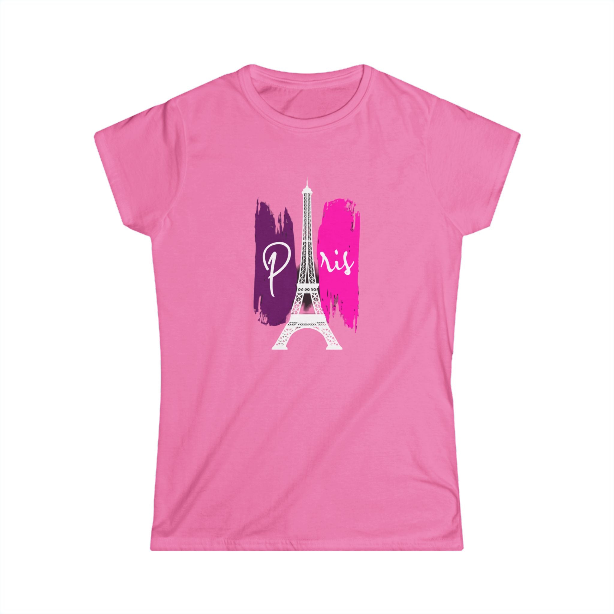 Paris Eiffel Tower Women's Tee — Pink Brushstroke Travel T‑Shirt