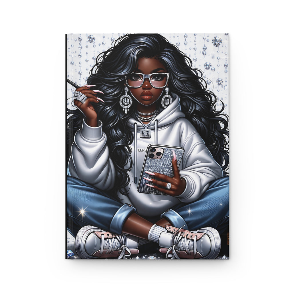 Hardcover Journal — Stylish Black Girl Hoodie Illustration Notebook for Writing & Sketching