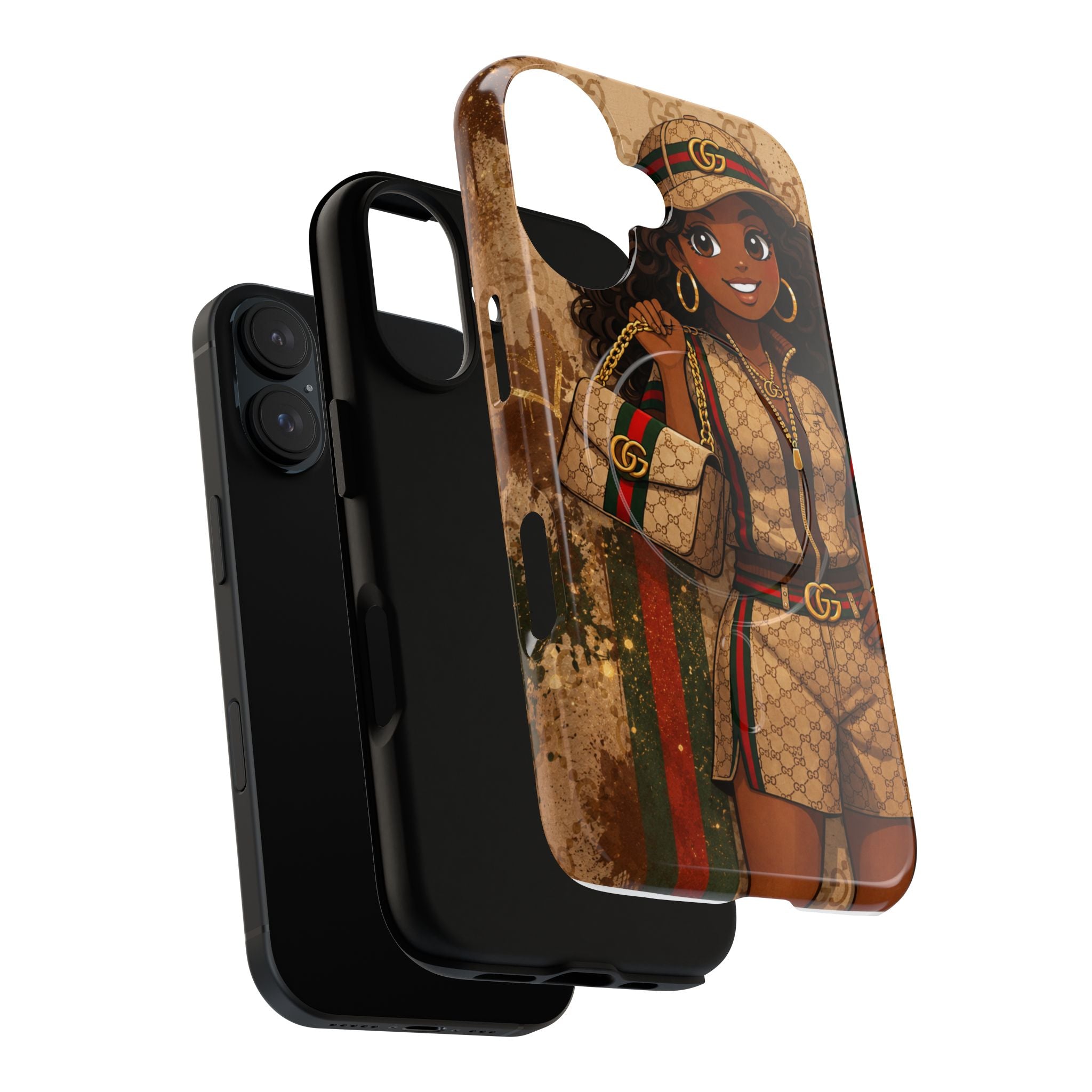 Luxury-Inspired Black Girl Phone Case — Stylish Magnetic Tough Case