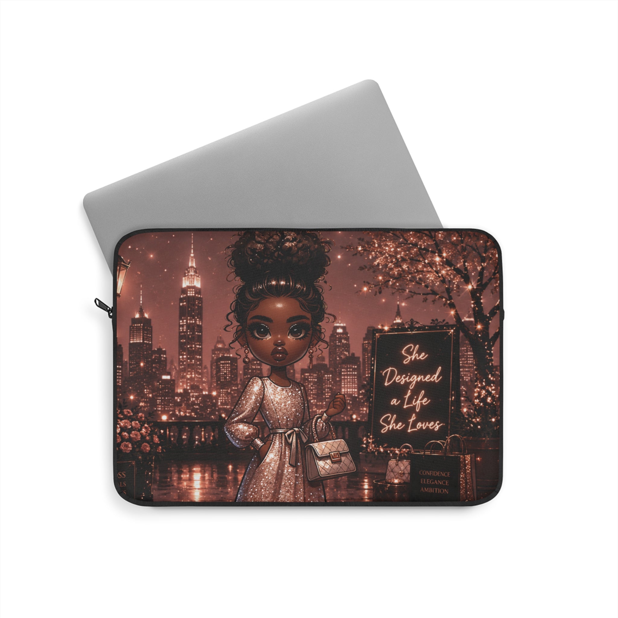 Laptop Sleeve — 'She Designed a Life She Loves' Chic City Girl Sleeve