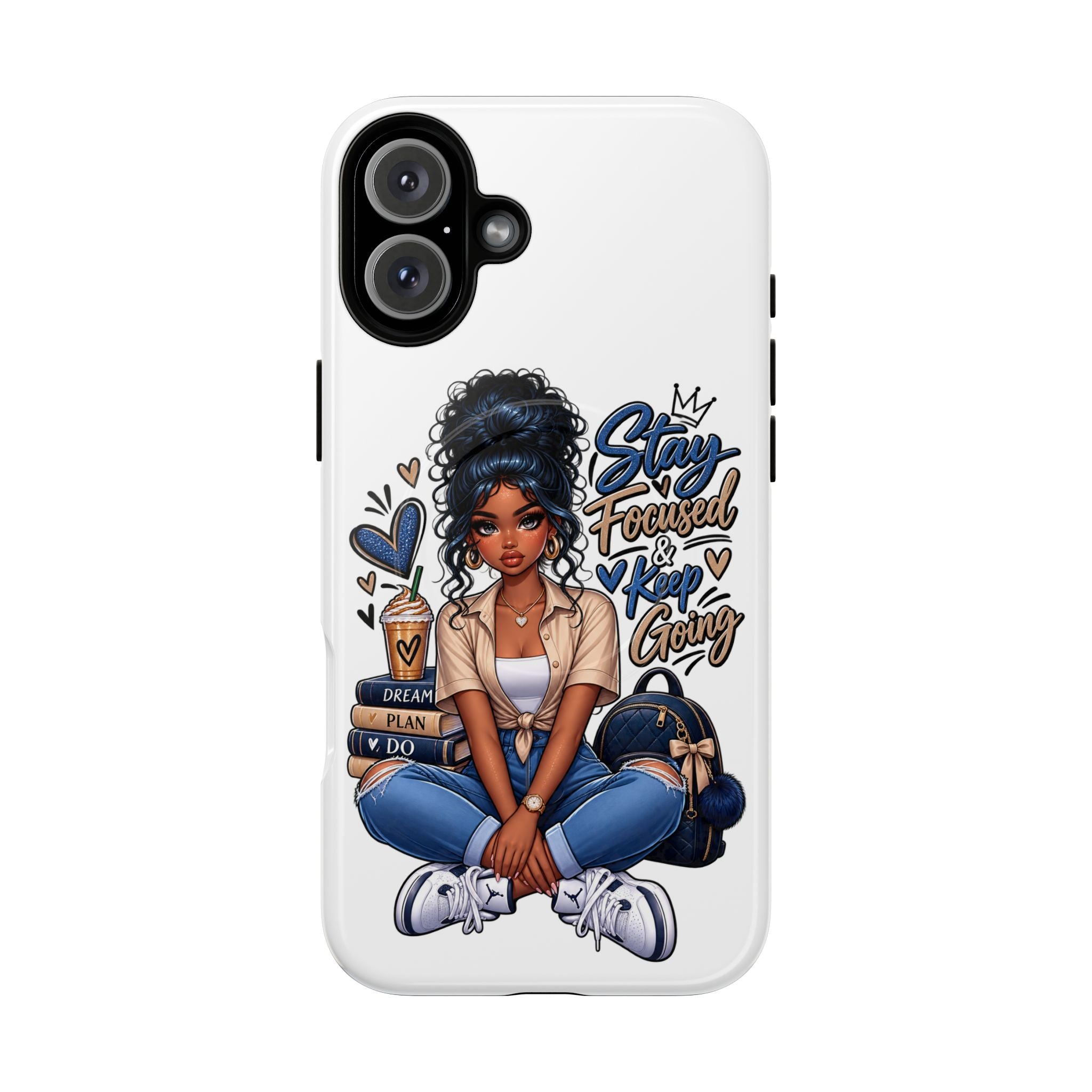 Stay Focused Keep Going Phone Case — Motivational Girl Illustration Tough Magnetic Case