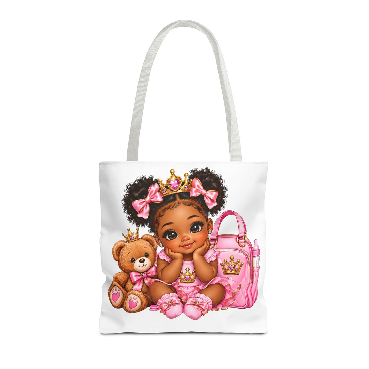 Cute Baby Princess Tote Bag — Pink Crowned Baby with Teddy AOP