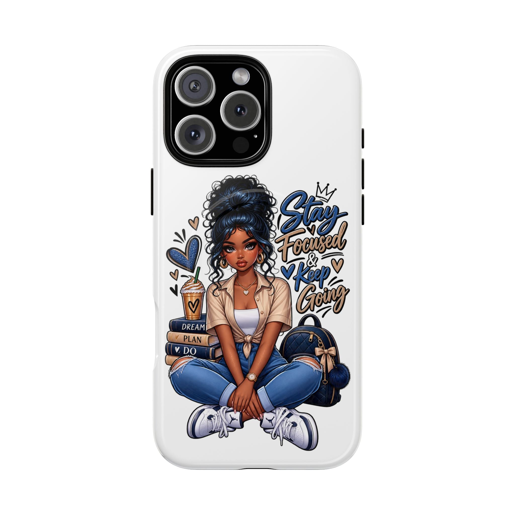 Stay Focused Keep Going Phone Case — Motivational Girl Illustration Tough Magnetic Case