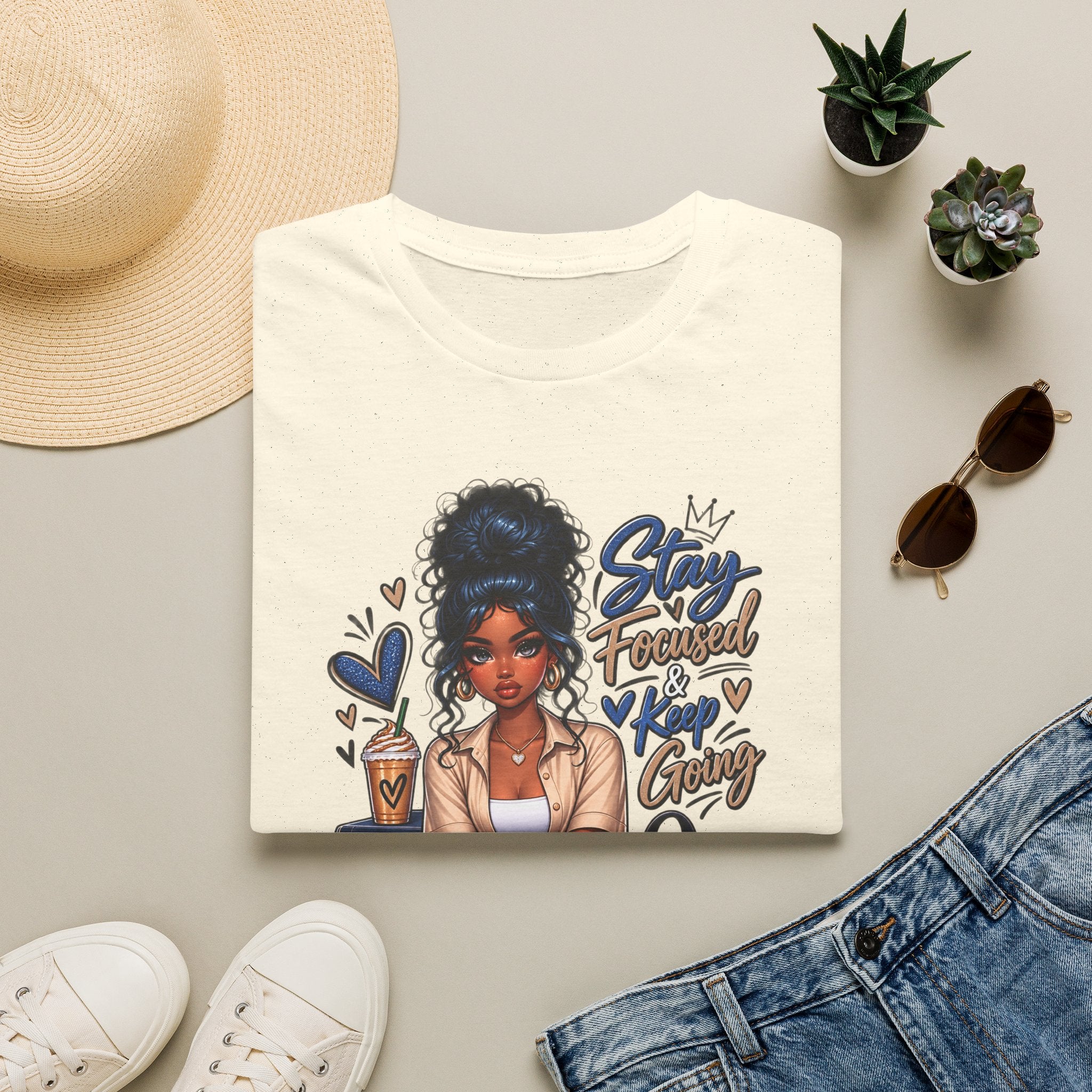 Stay Focused Keep Going T-Shirt — Motivational Graphic Tee for Ambitious Women