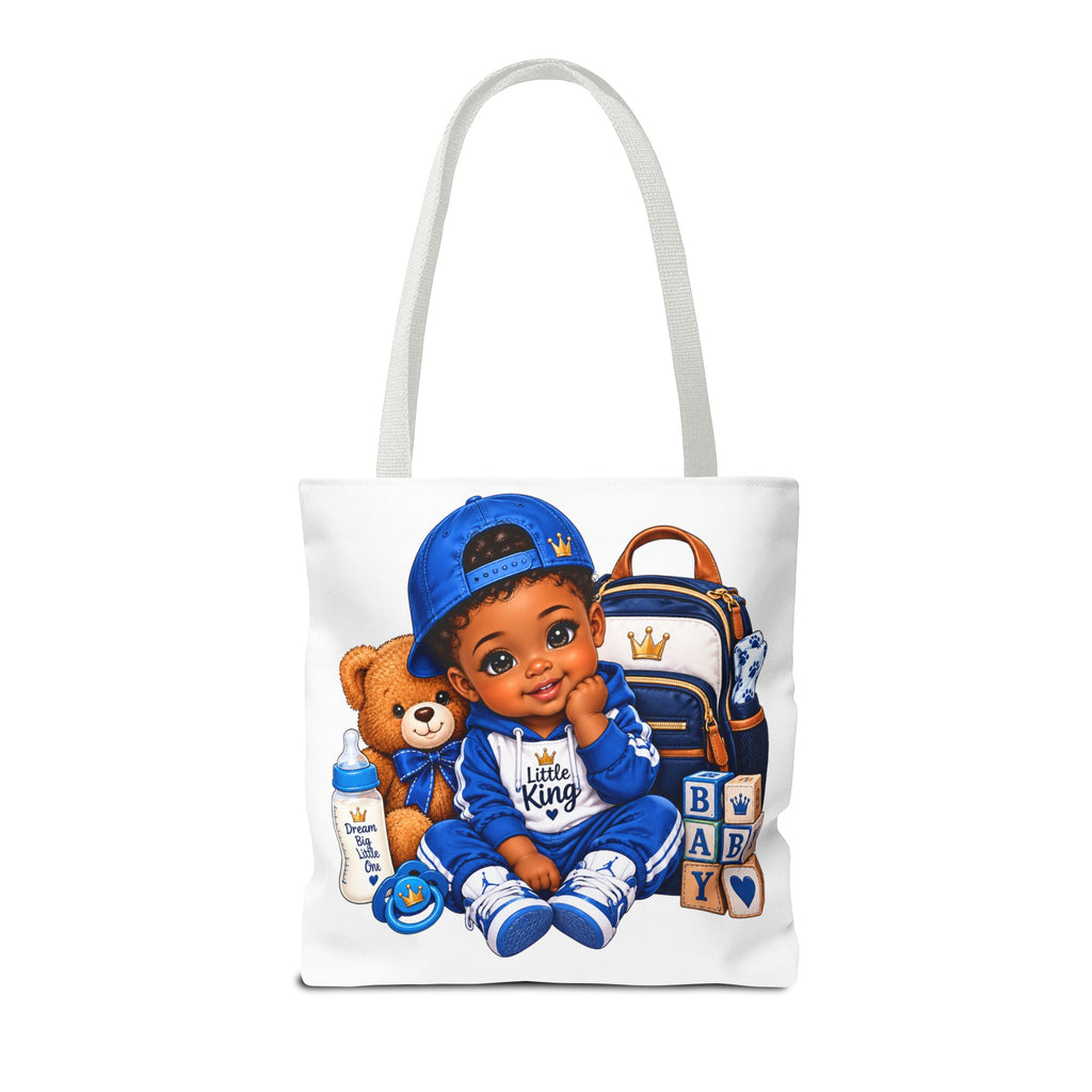 Baby Boy Tote Bag — 'Little King' Blue Nursery Illustration
