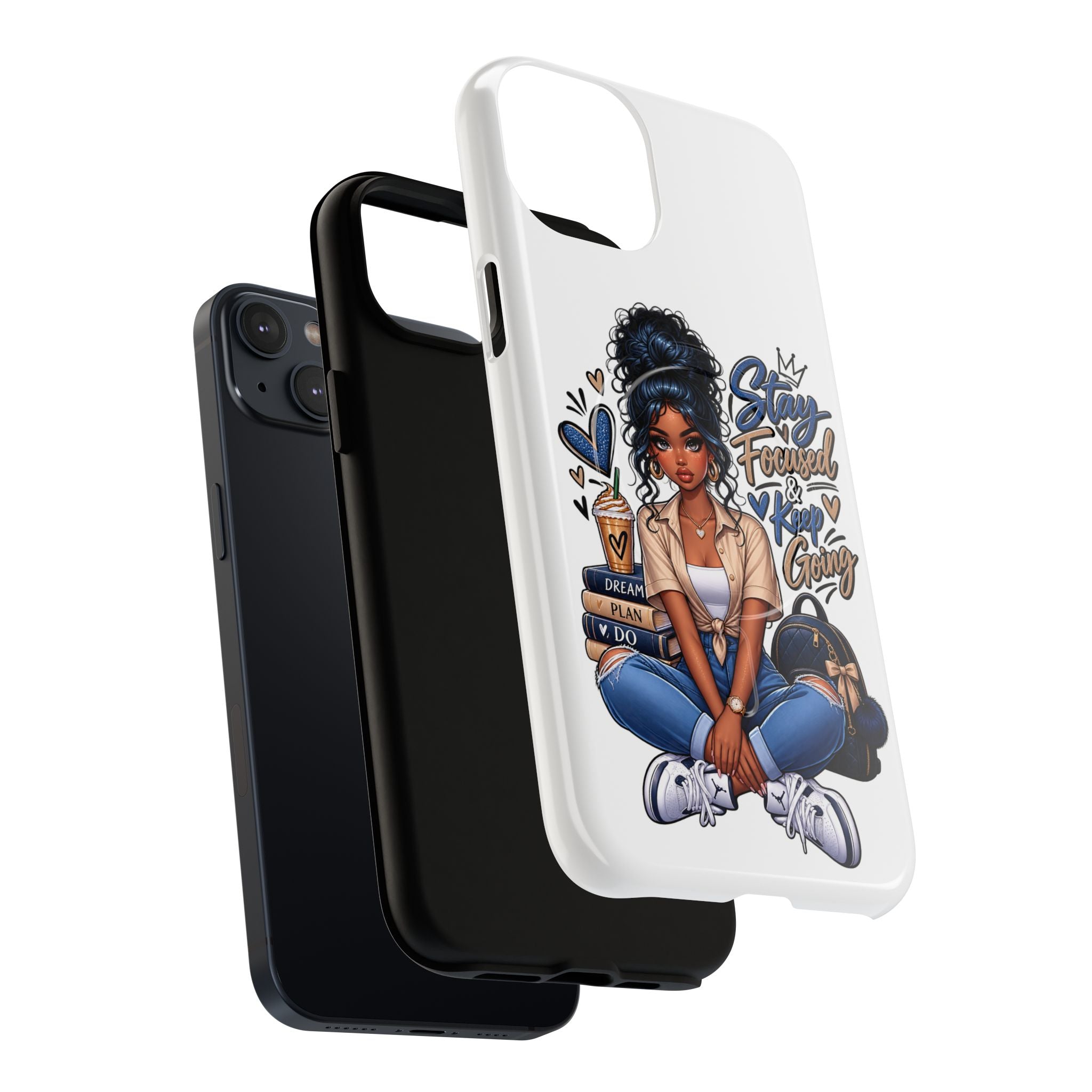 Stay Focused Keep Going Phone Case — Motivational Girl Illustration Tough Magnetic Case