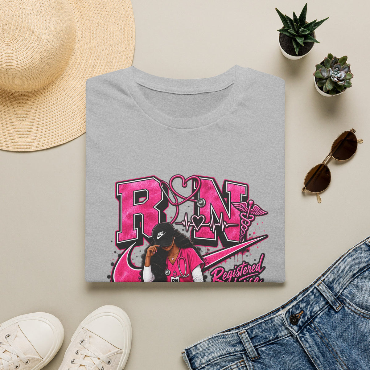 RN Nurse Graphic T-Shirt — Pink Registered Nurse Heartbeat Tee