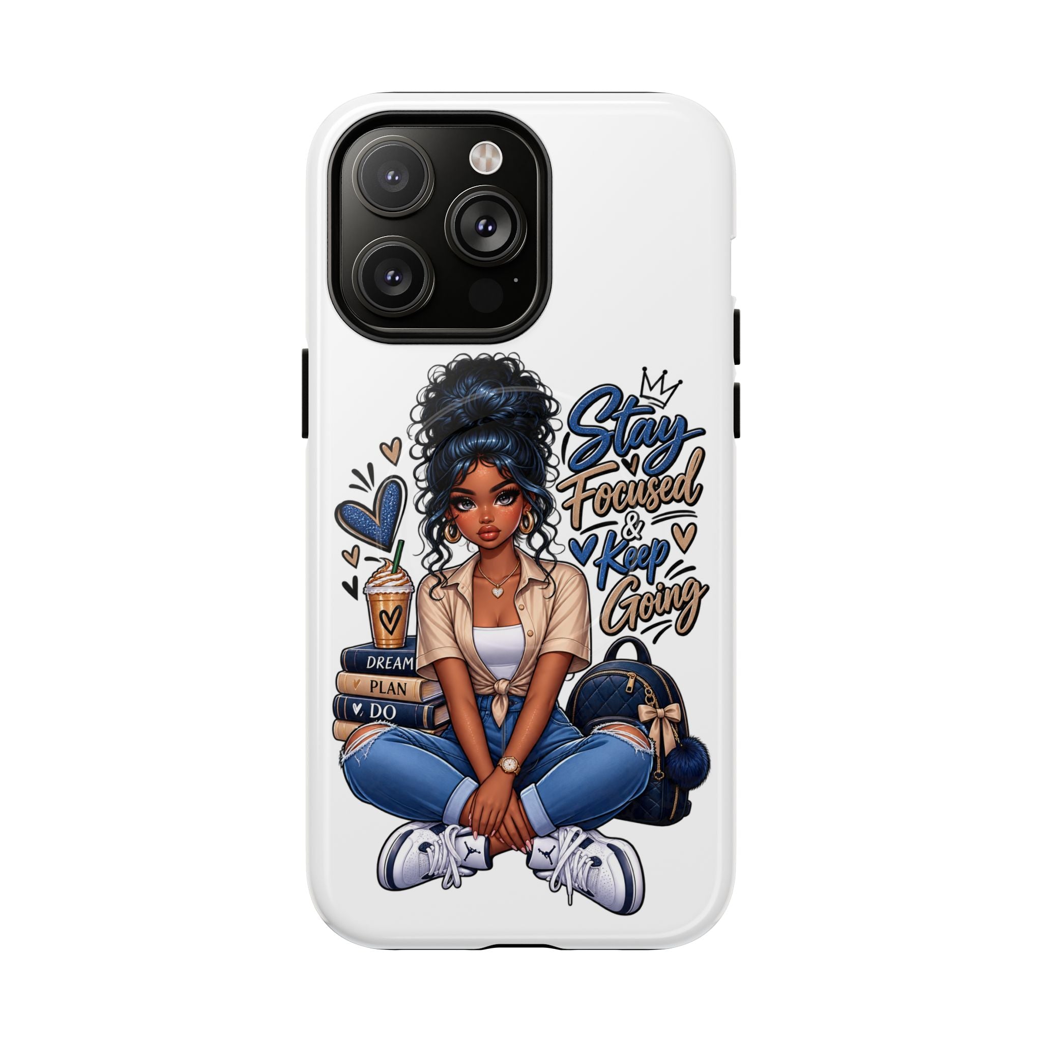 Stay Focused Keep Going Phone Case — Motivational Girl Illustration Tough Magnetic Case