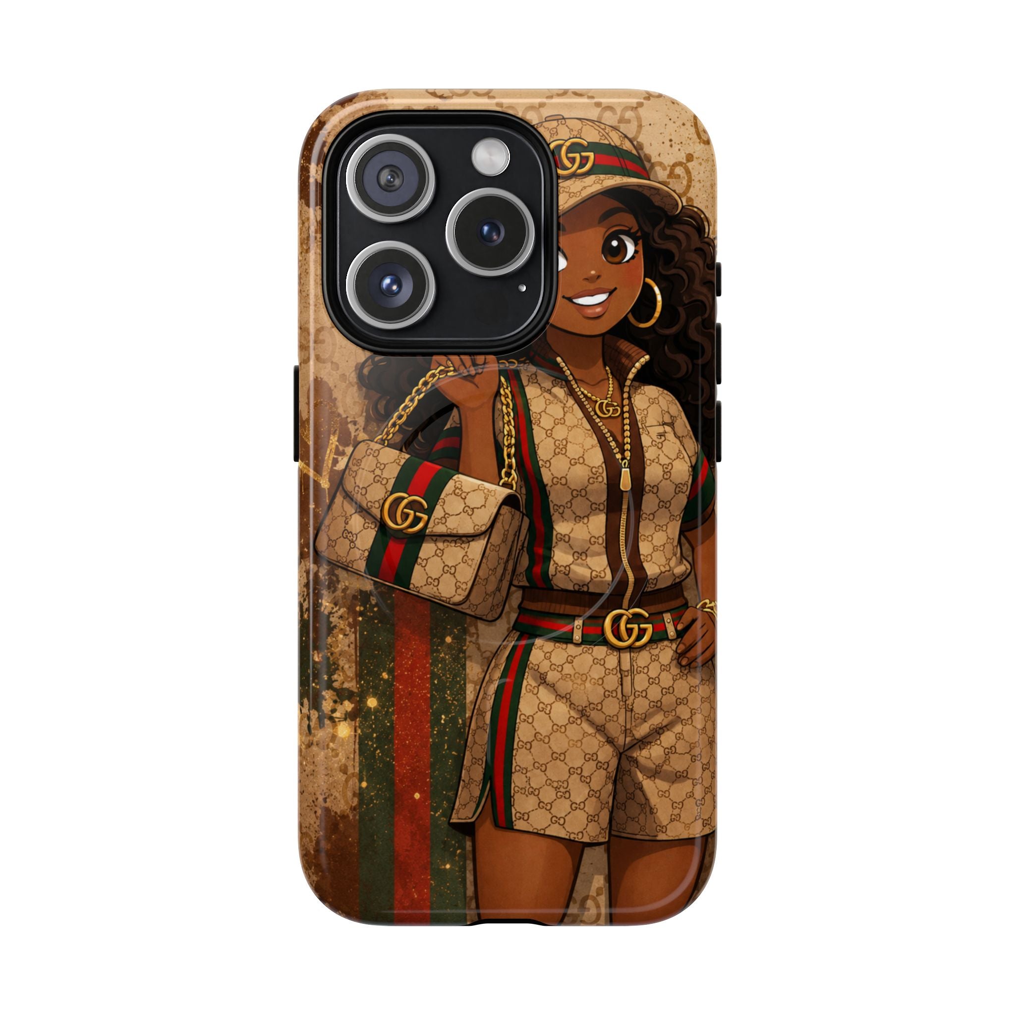 Luxury-Inspired Black Girl Phone Case — Stylish Magnetic Tough Case