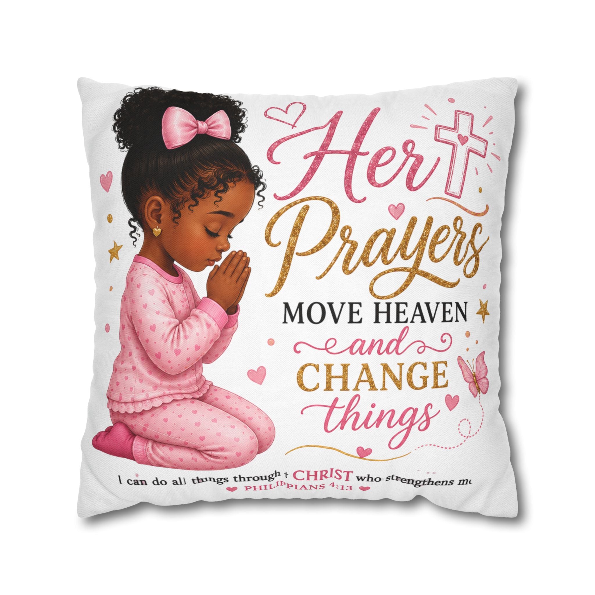 Her Prayers Move Heaven Throw Pillow – Inspirational Christian Girl Pillowcase