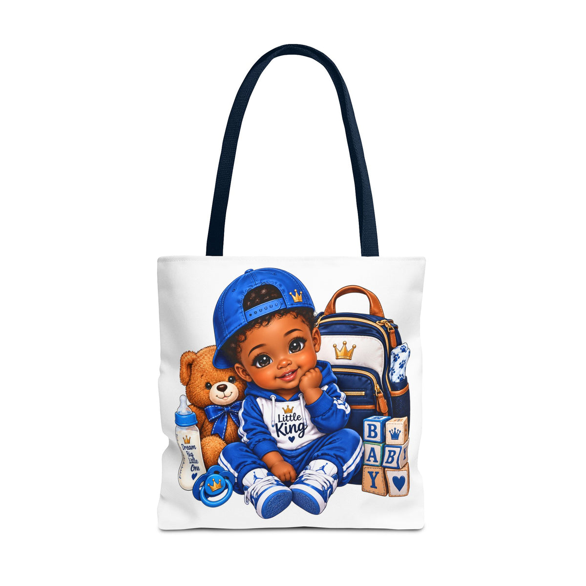 Baby Boy Tote Bag — 'Little King' Blue Nursery Illustration