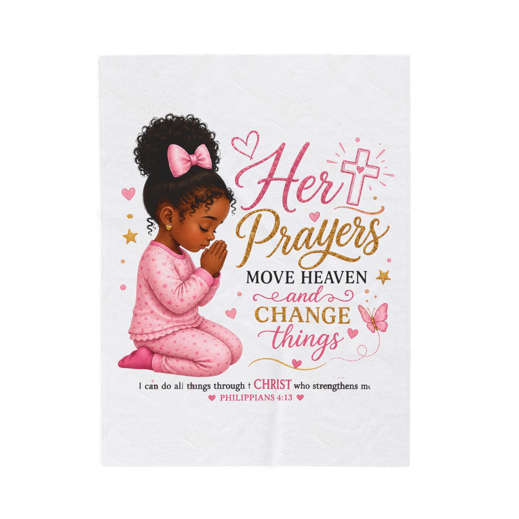 Plush Blanket — "Her Prayers Move Heaven and Change Things" Christian Kids Throw
