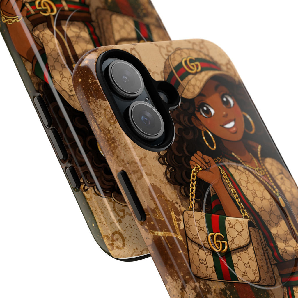 Luxury-Inspired Black Girl Phone Case — Stylish Magnetic Tough Case
