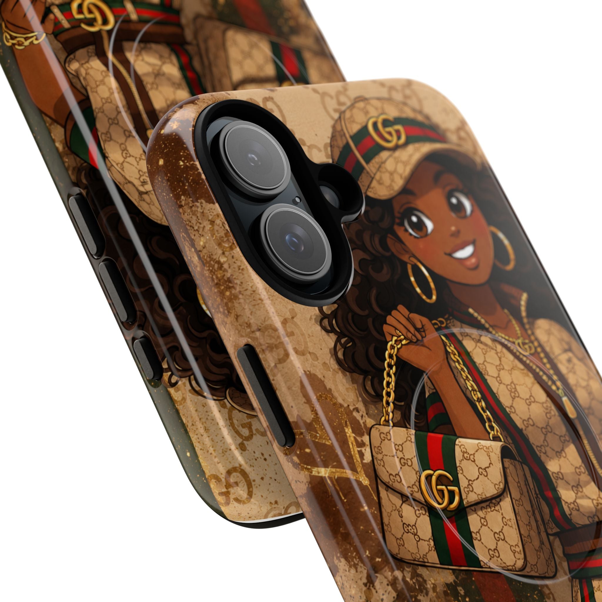 Luxury-Inspired Black Girl Phone Case — Stylish Magnetic Tough Case